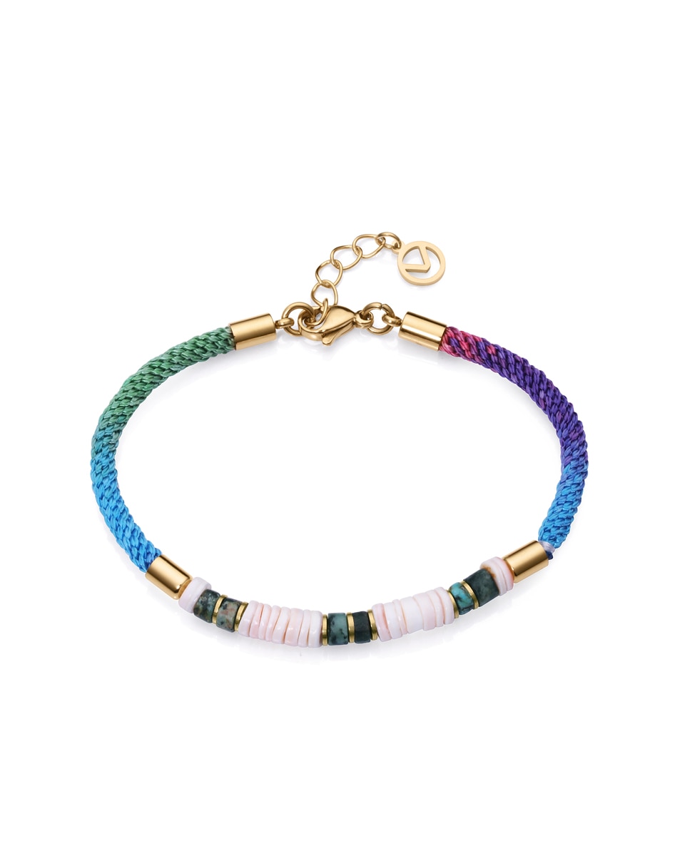 Pulseira Kiss de Aço Ip Dourado e Cordão Multicolor com Pedras Naturais Multicolor-1
