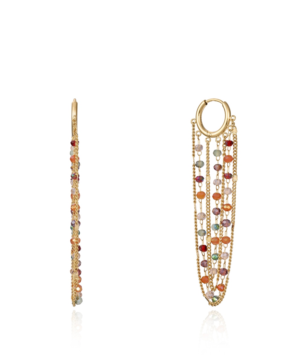 Brincos Chic de Aço Ip Dourado com Correntes e Pedras de Cristal Coloridas Multicolor-1