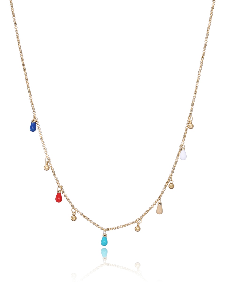 Colar Kiss em Aço Ip Dourado com Pendentes com Esmaltes de Cores Multicolor-1