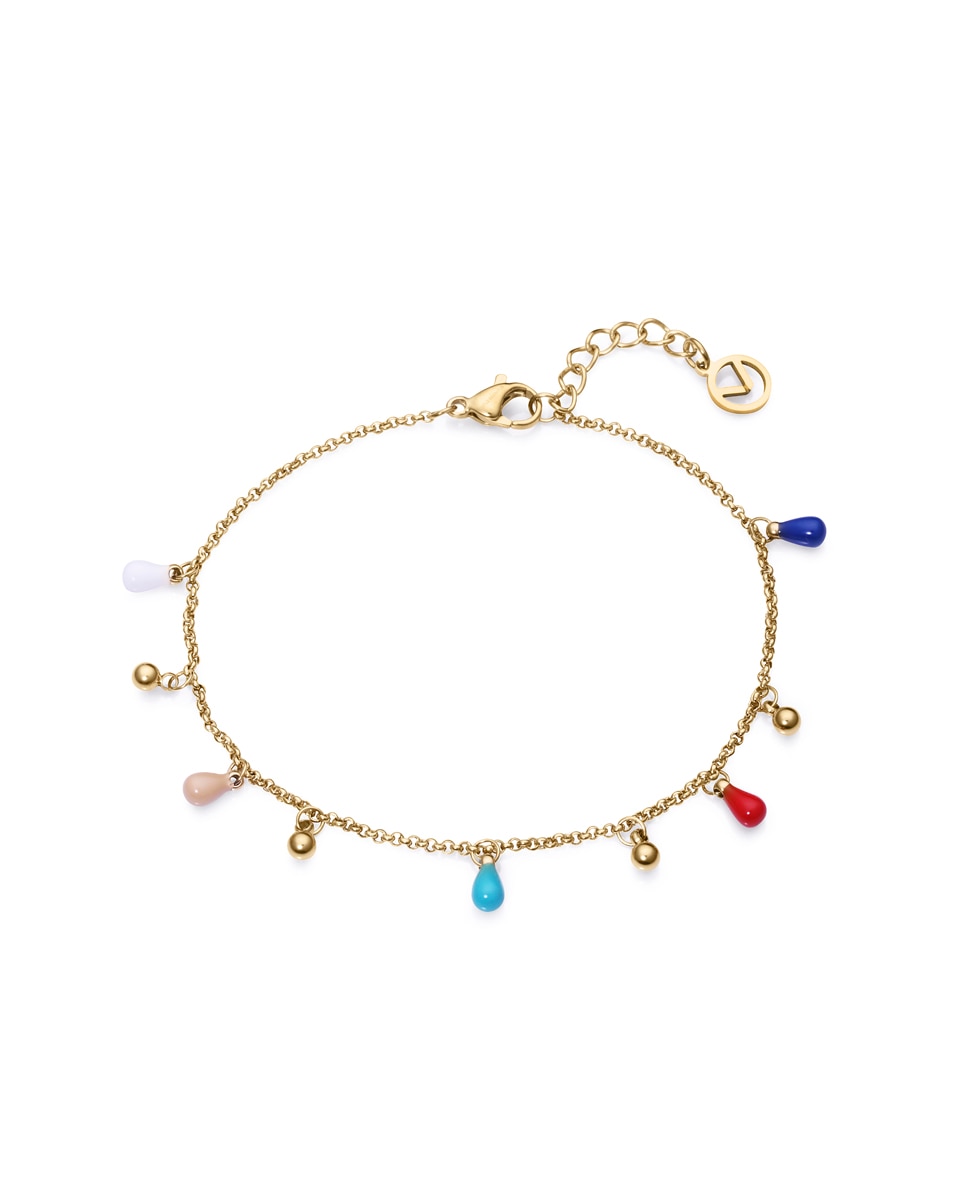 Pulseira Kiss em Aço Ip Dourado com Pendentes com Esmaltes de Cores Multicolor-1