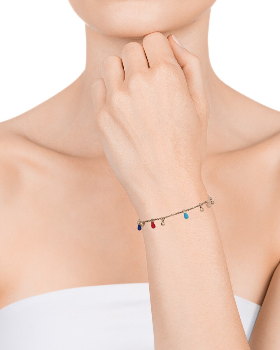 Pulseira Kiss em Aço Ip Dourado com Pendentes com Esmaltes de Cores Multicolor-2