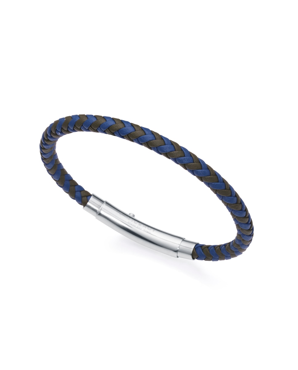 Pulseira Air de Pele Verde Oliva e Azul Entrançada Multicolor-1