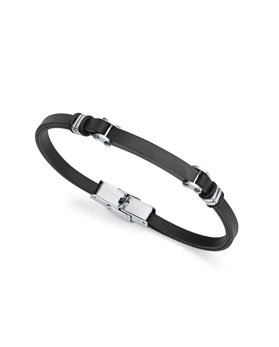 Pulseira Air de Aço com Ip Preto e Pele em Preto Preto-1