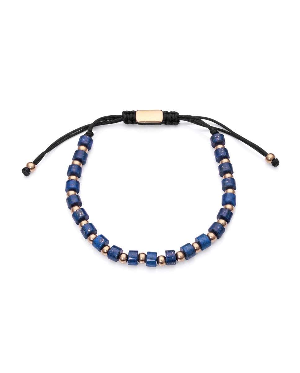 Pulseira Magnum em Aço com Lápis-lazúli e Bolas em Ip Dourado Multicolor-1