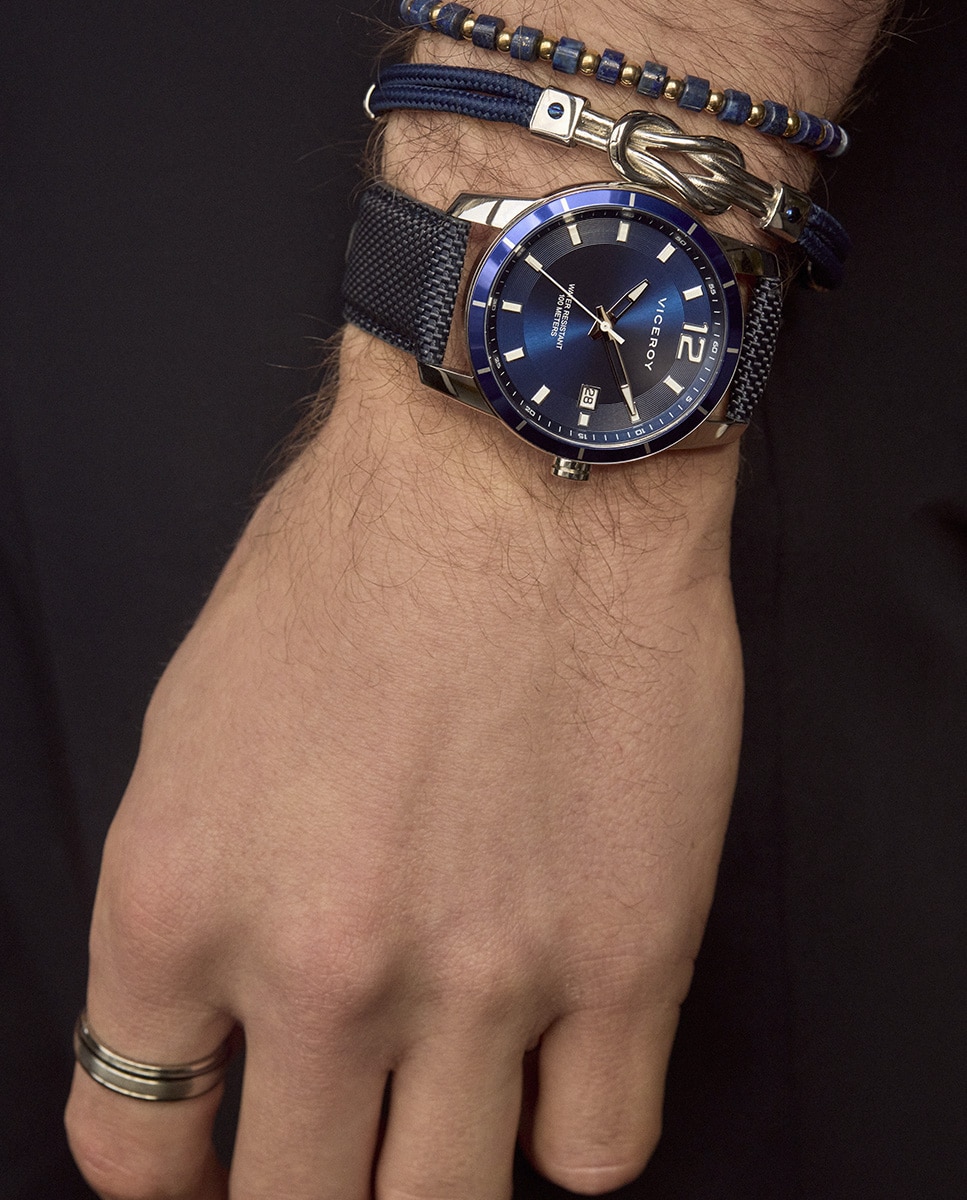Pulseira Magnum em Aço com Lápis-lazúli e Bolas em Ip Dourado Multicolor-2