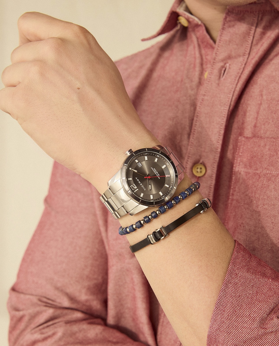 Pulseira Magnum em Aço com Lápis-lazúli e Bolas em Ip Dourado Multicolor-4