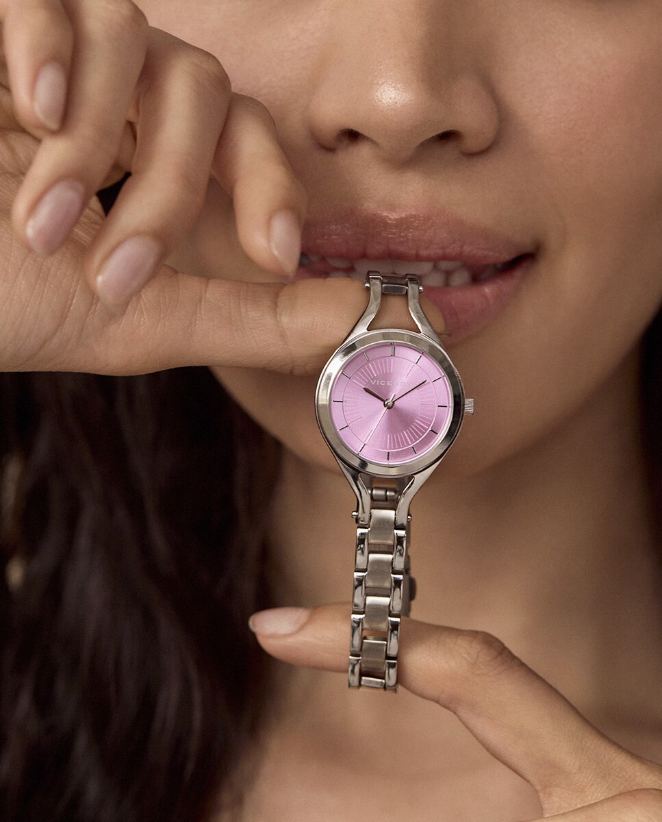 Relógio Analógico Air com Caixa e Bracelete de Aço Prata / Rosa-3