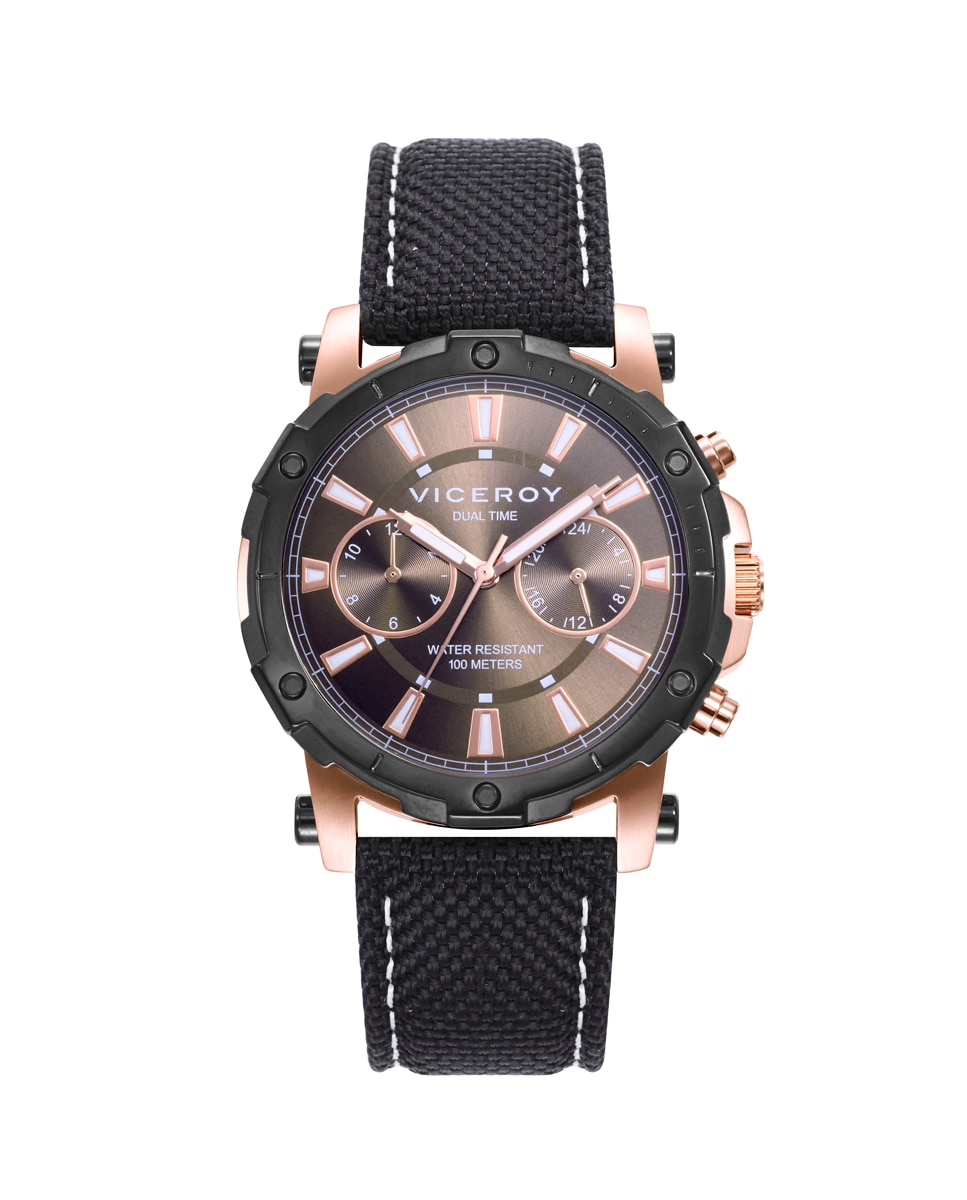 Relógio Analógico Heat com Caixa de Aço Bicolor e Bracelete Preta de Nylon Preto-1