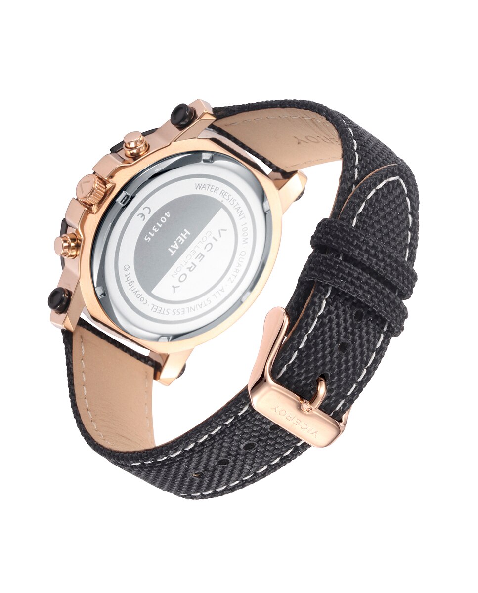 Relógio Analógico Heat com Caixa de Aço Bicolor e Bracelete Preta de Nylon Preto-2