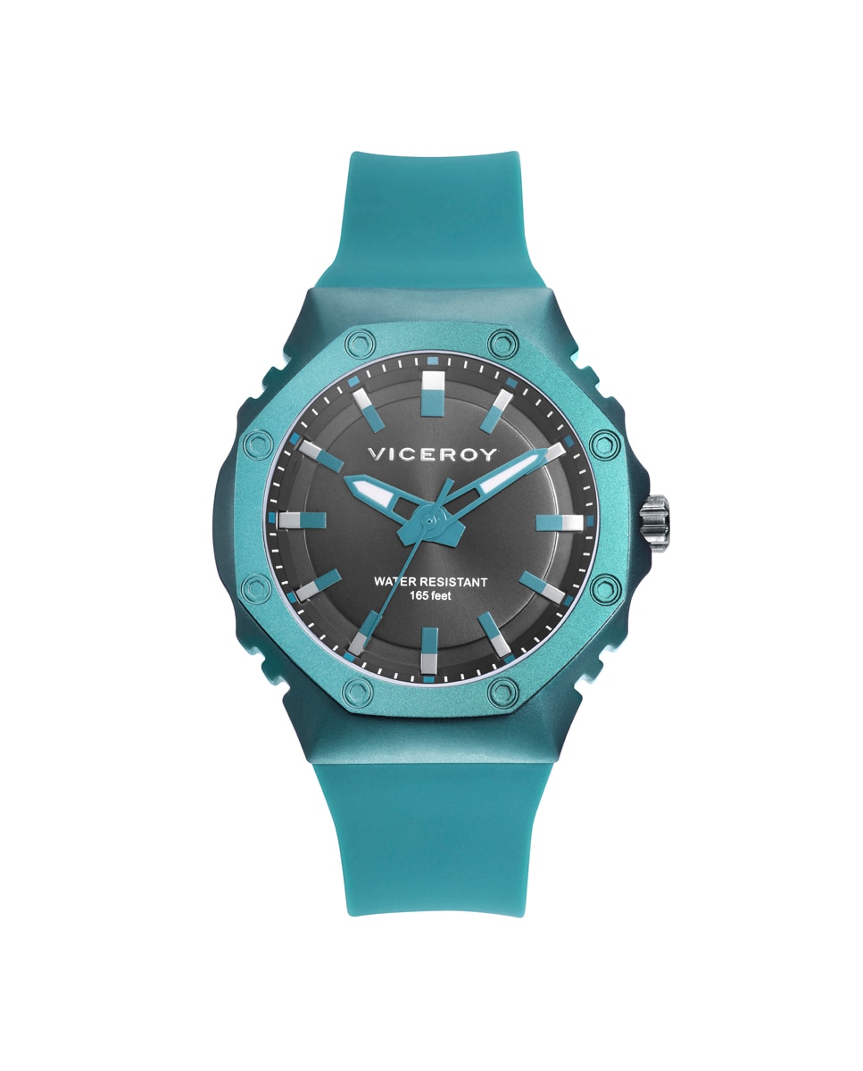Relógio Analógico Colors com Caixa de Alumínio e Bracelete de Silicone Verde-escuro Azul-antiquário-1