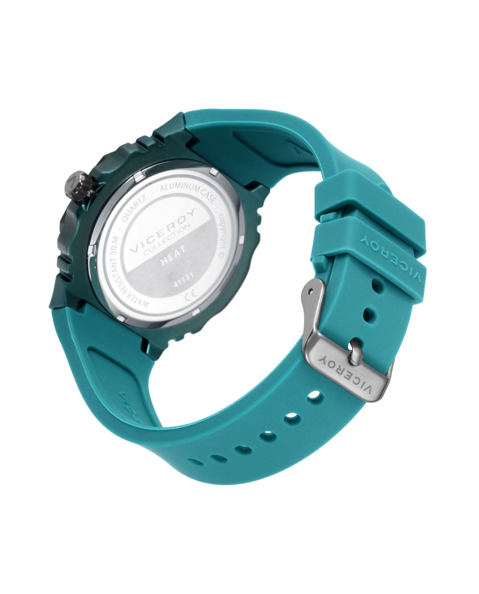 Relógio Analógico Colors com Caixa de Alumínio e Bracelete de Silicone Verde-escuro Azul-antiquário-2