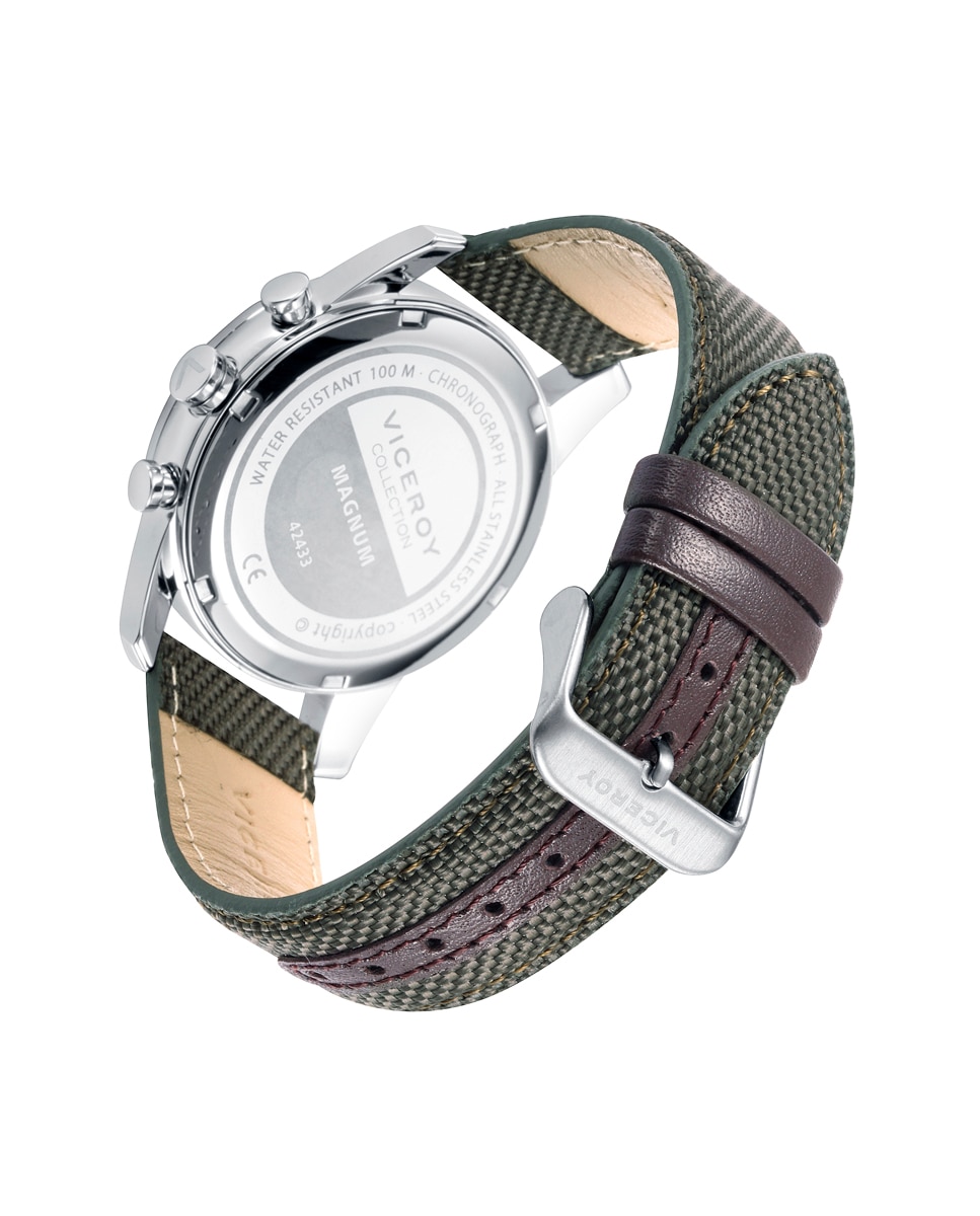 Relógio Analógico Magnum com Caixa de Aço e Bracelete de Nylon Verde Verde-Castanho-2