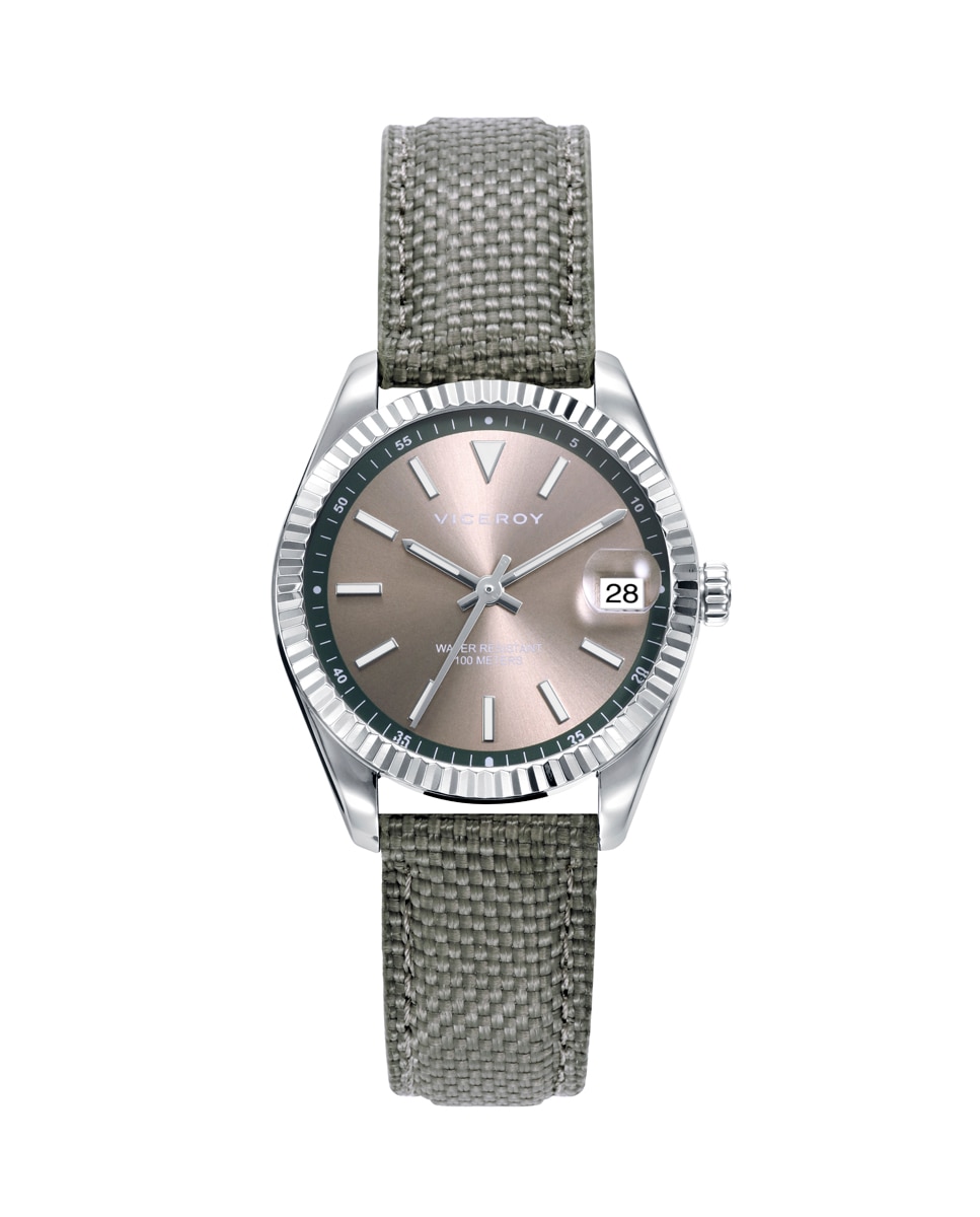 Relógio Analógico Chic com Mostrador Cinzento Caixa de Aço e Bracelete de Nylon Cinzento Cinzento-1
