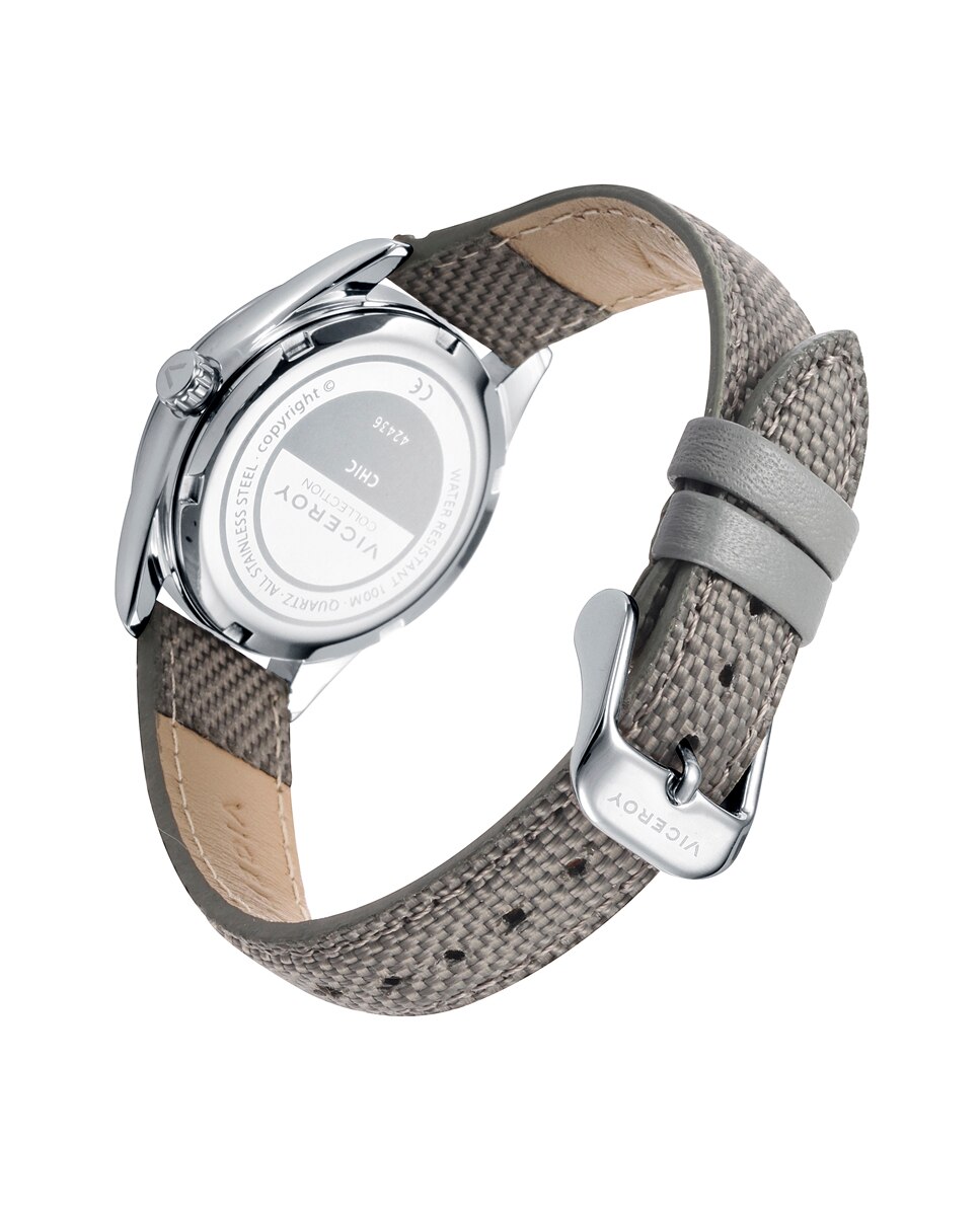 Relógio Analógico Chic com Mostrador Cinzento Caixa de Aço e Bracelete de Nylon Cinzento Cinzento-2