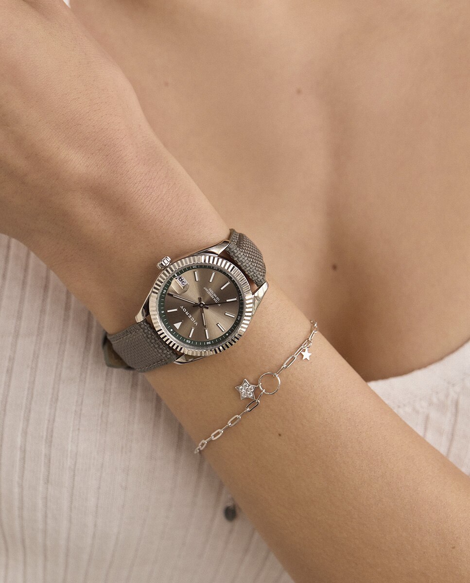 Relógio Analógico Chic com Mostrador Cinzento Caixa de Aço e Bracelete de Nylon Cinzento Cinzento-3