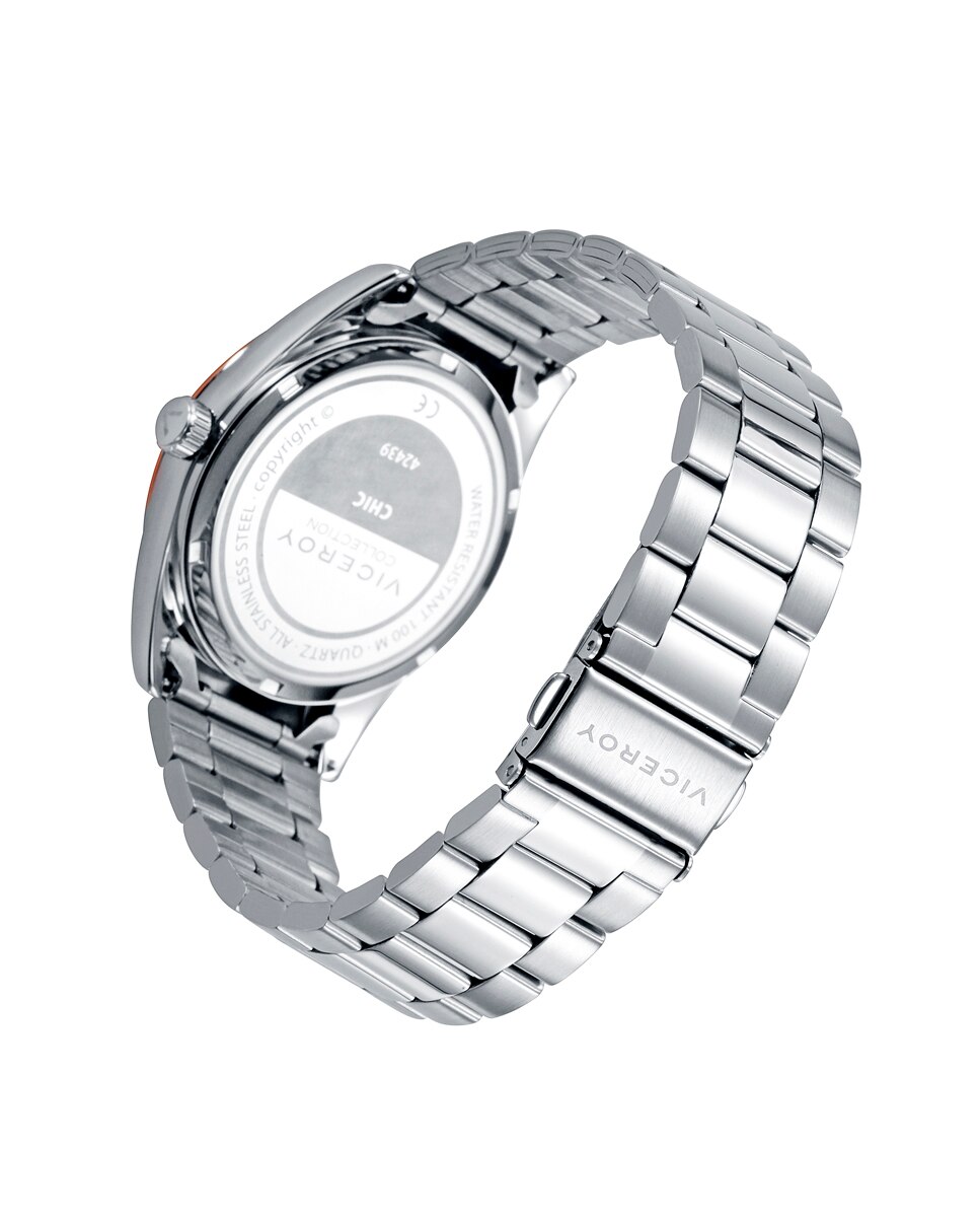 Relógio Analógico Chic com Caixa e Bracelete de Aço e Mostrador em Cinzento Prata / Rosa-2