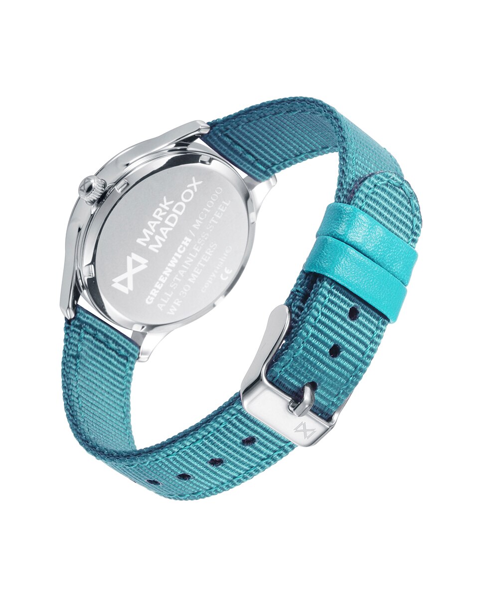 Relógio Analógico Greenwich, Caixa de Aço e Bracelete de Nylon em Verde Azul-2