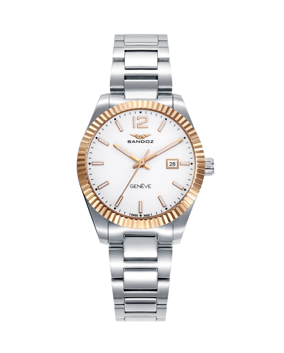 Relógio Casuel Caixa de Aço Bicolor com Bisel Ip Dourado e Bracelete Prateado-1