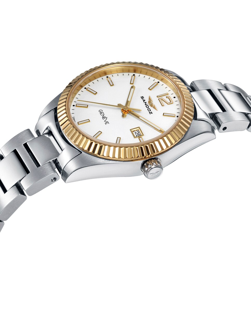 Relógio Casuel Caixa de Aço Bicolor com Bisel Ip Dourado e Bracelete Prateado-3