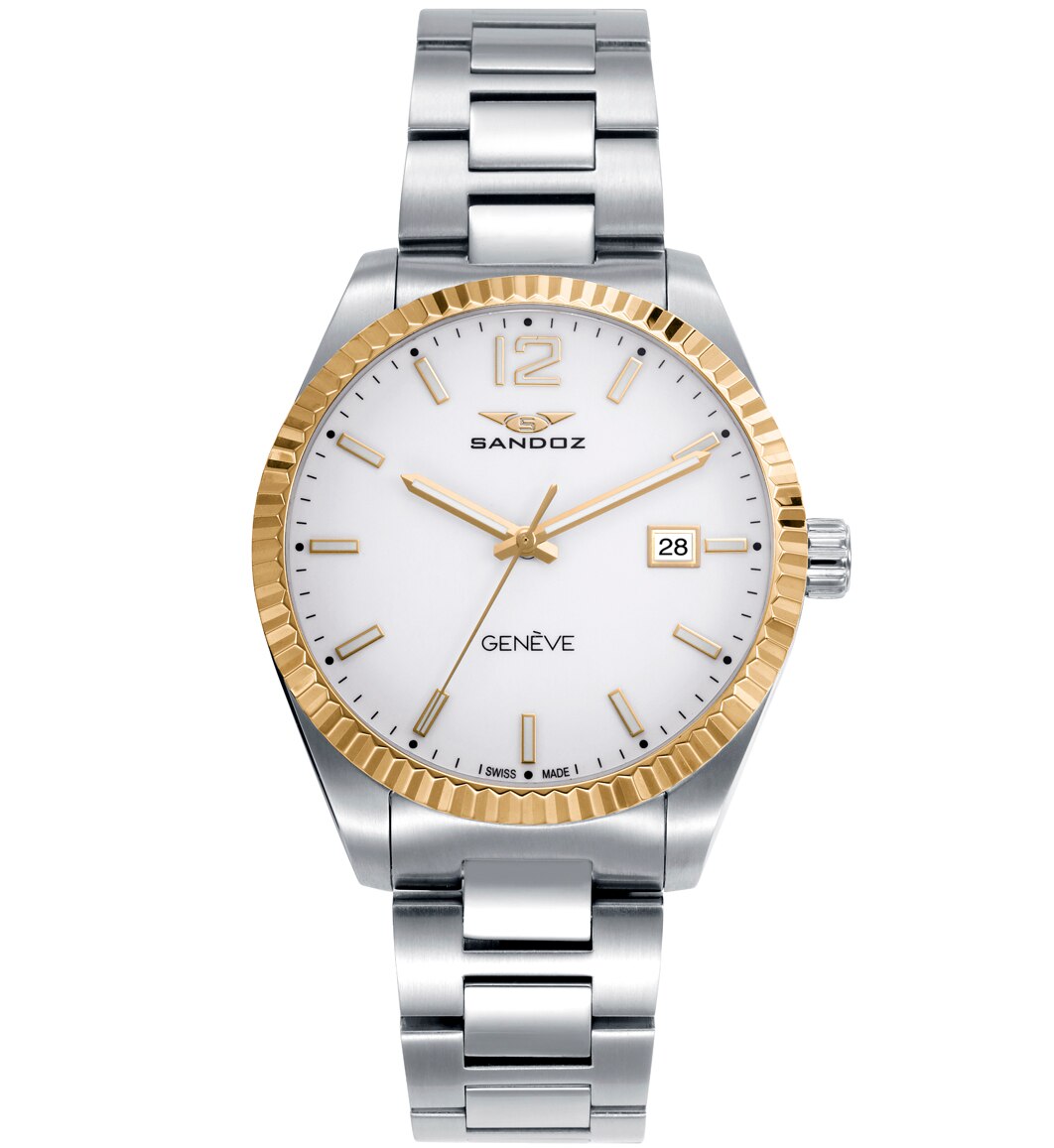 Relógio Casuel Caixa de Aço Bicolor com Bisel Ip Dourado e Bracelete Prateado-4