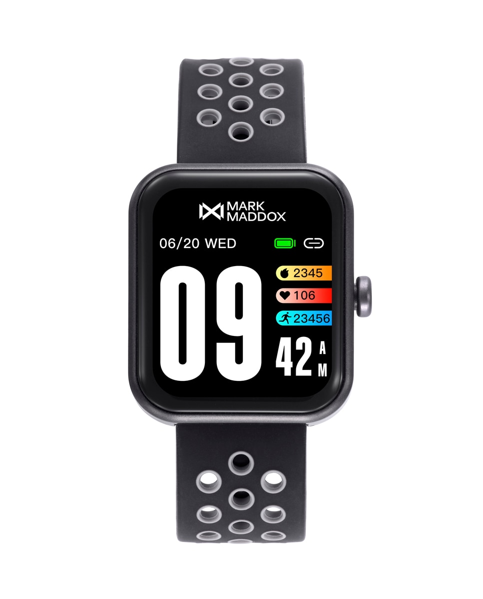 Smartwatch de Policarbonato em Preto e Bracelete de Silicone Perfurada Bicolor em Preto e Cinzento Preto / Cinzento-1