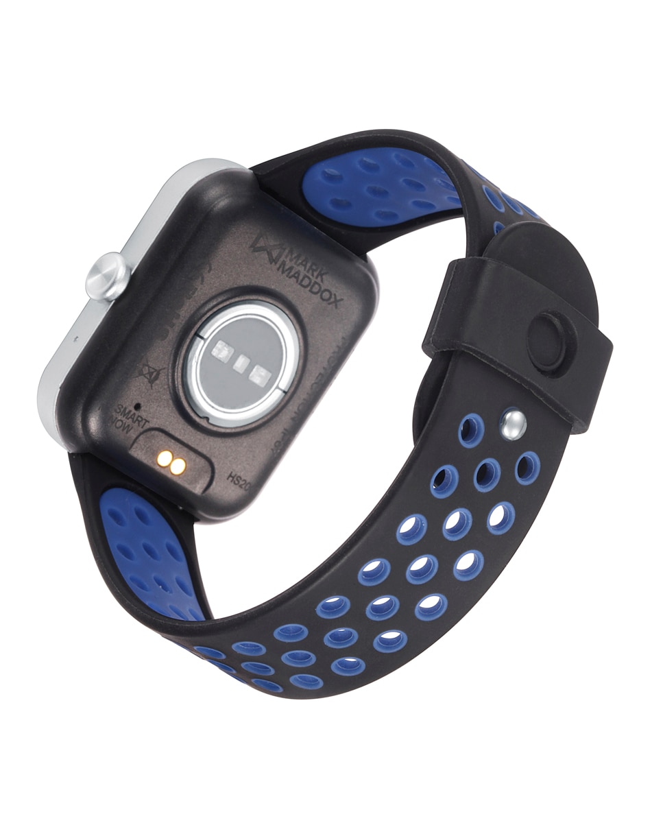 Smartwatch de Policarbonato em Preto e Bracelete de Silicone Perfurada Bicolor em Preto e Azul Preto / Azul-2