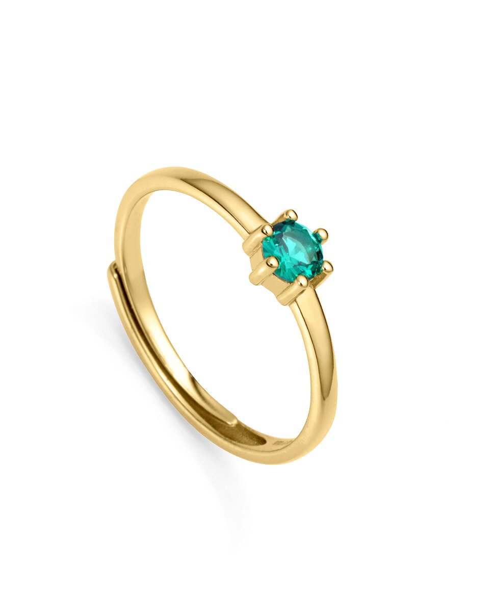 Anel Clássico de Prata de Lei com Banho de Ouro e Zirconita em Verde Verde-1