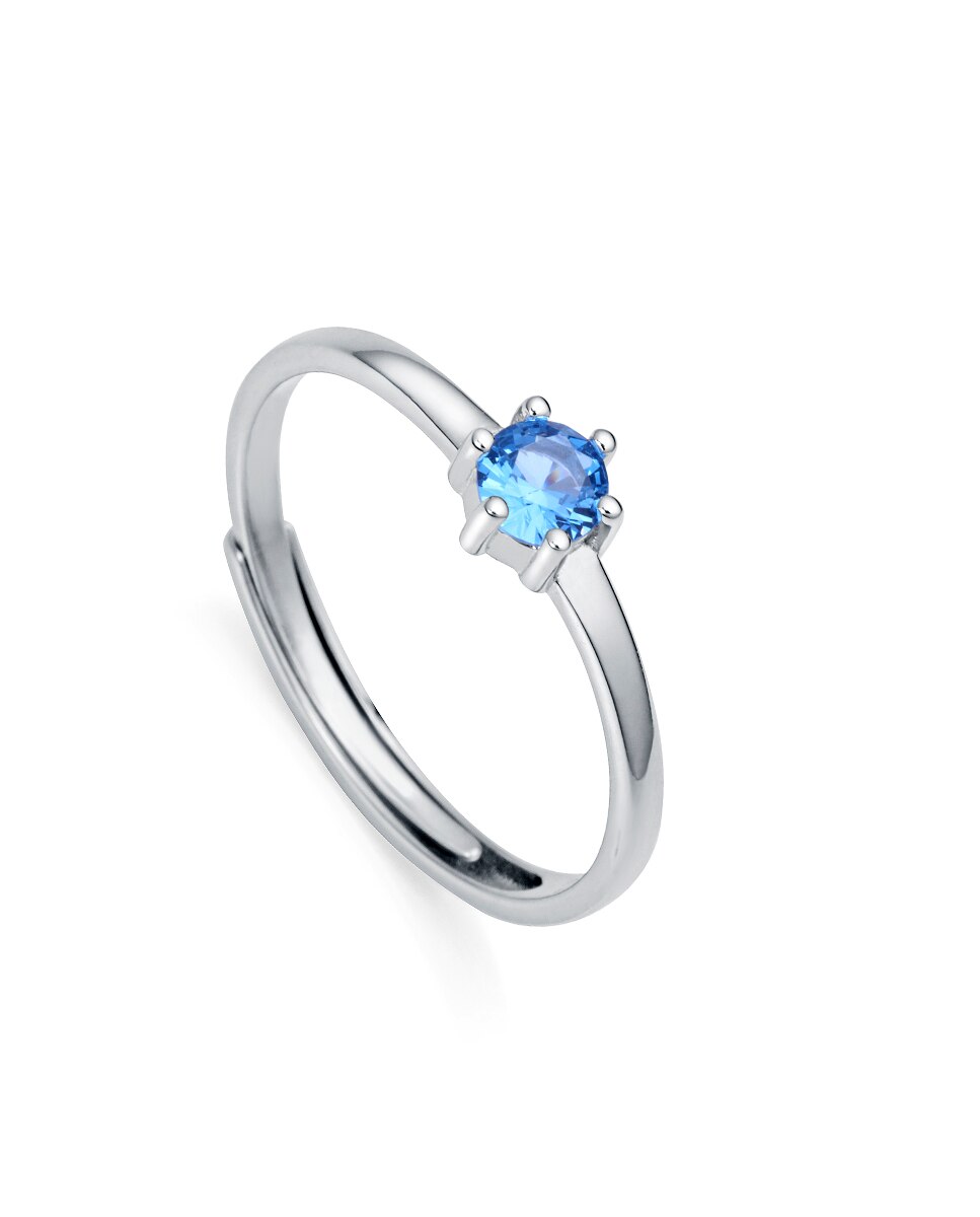 Anel Clássico de Prata de Lei com Banho de Ródio e Zirconita em Azul Azul-1