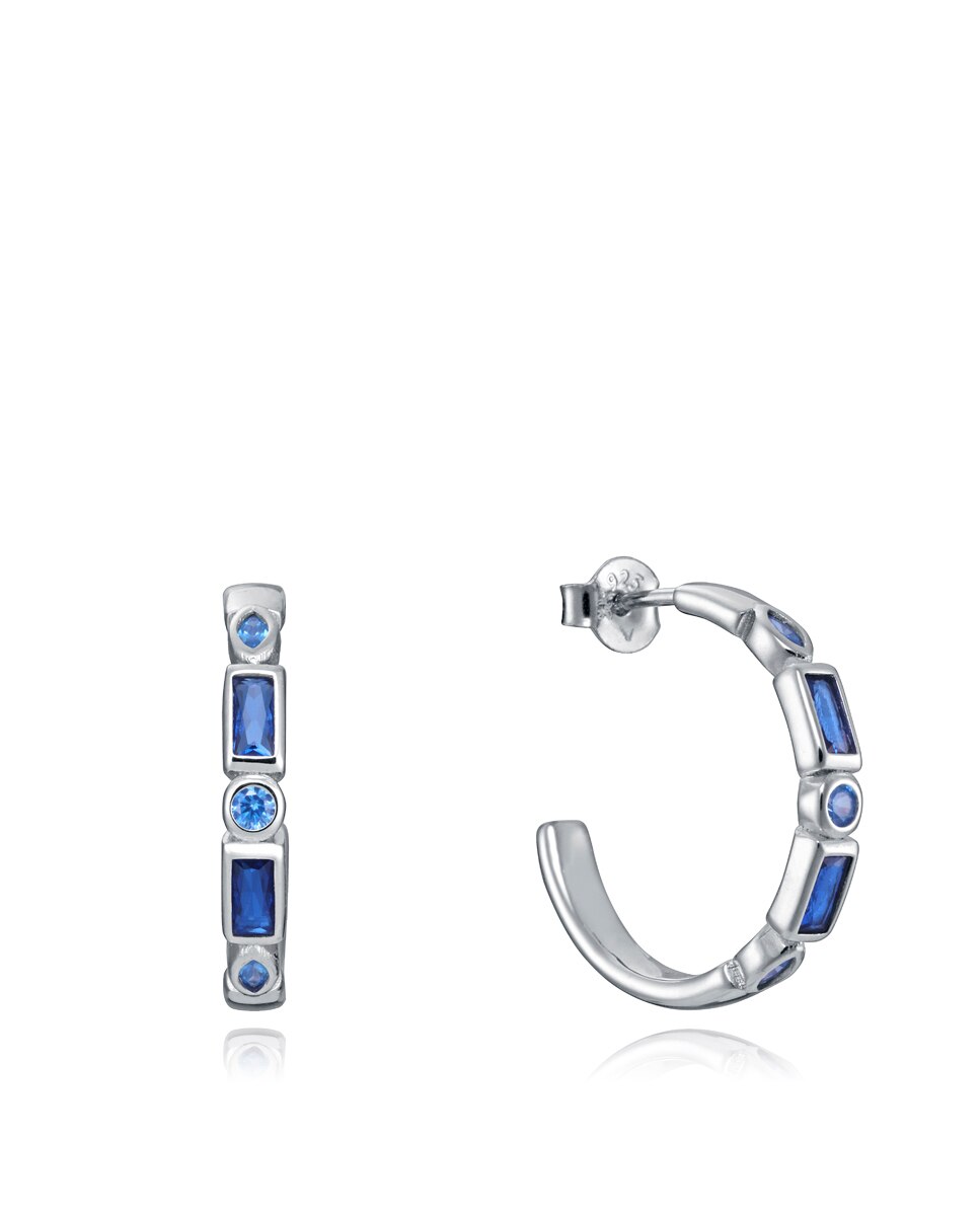 Brincos Elegant de Prata de Lei com Banho de Ródio, Argola Aberta com Zircónias Azuis Azul-1
