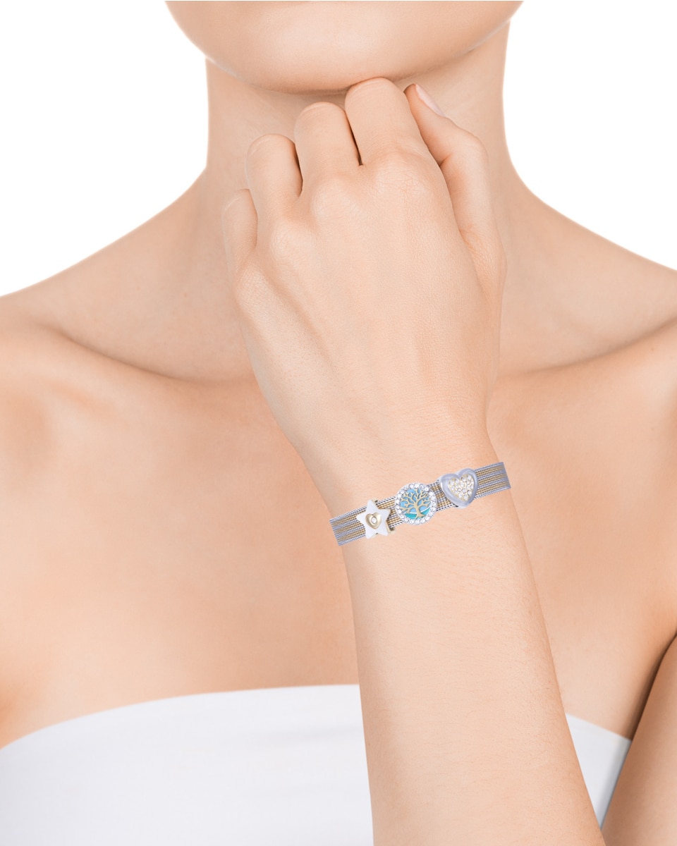 Pulseira de Corrente Chic de Aço Bicolor em Ip Dourado e Aço Multicolor-4