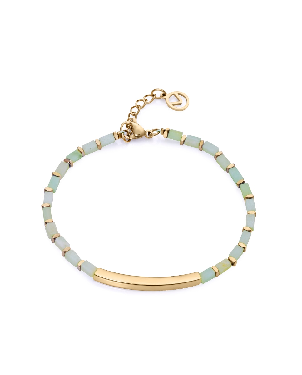 Pulseira Chic de Aço Ip Dourado e Pedras Naturais Verde-1