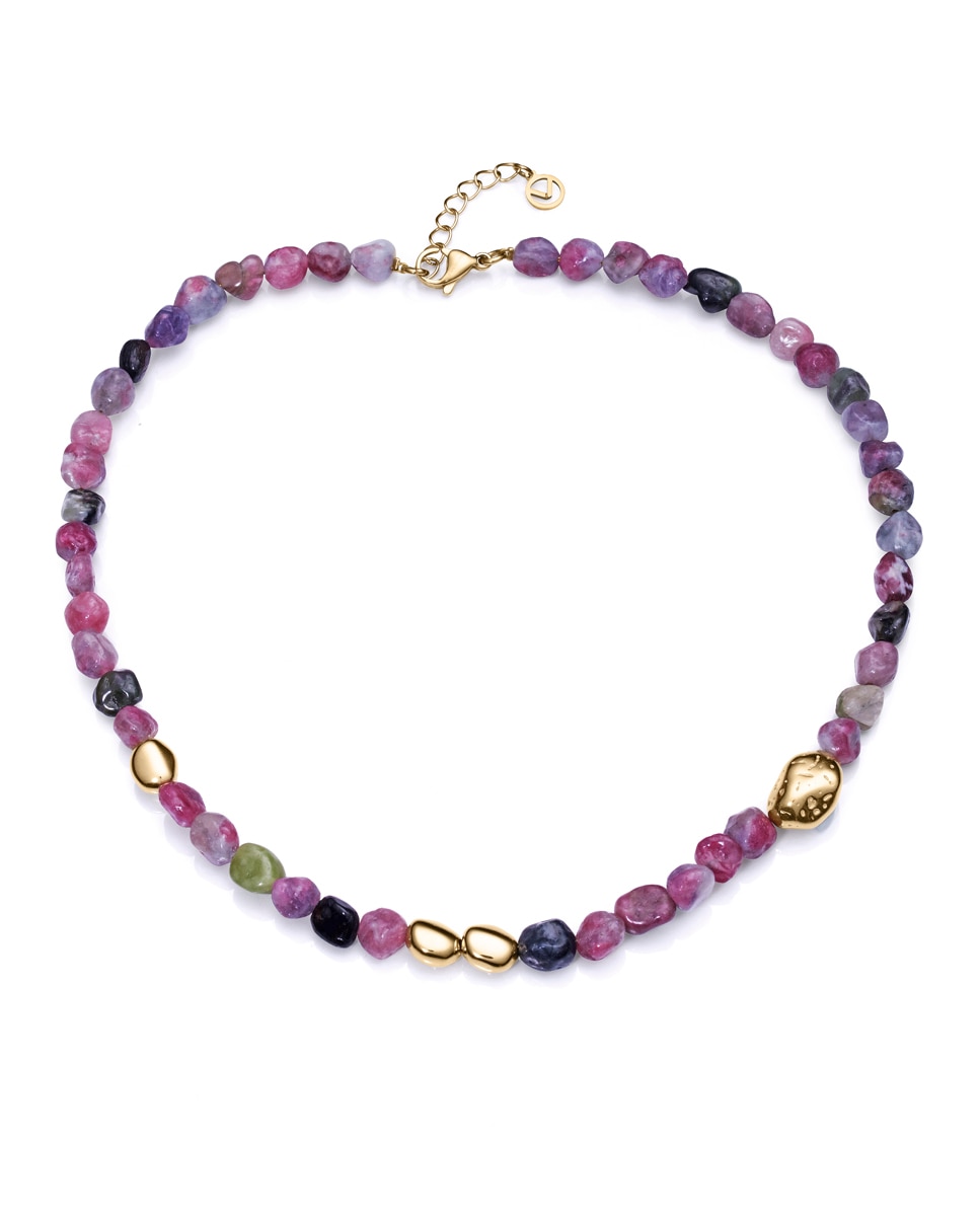 Colar Chic de Aço Ip Dourado com Pedras Naturais Multicolor Multicolor-1