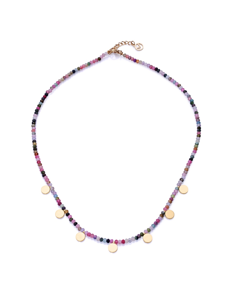Colar Chic de Aço Ip Dourado com Pedras Naturais Multicolor Multicolor-1