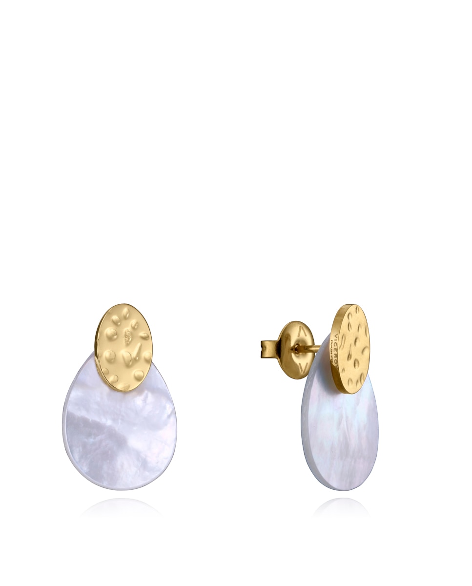 Brincos Chic de Aço Ip Dourado e Madrepérola Branco / Laranja-1