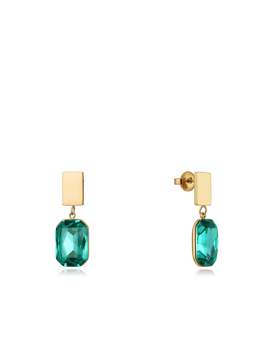 Brincos Chic de Aço Ip Dourado e Cristais Verde / azul marinho-1