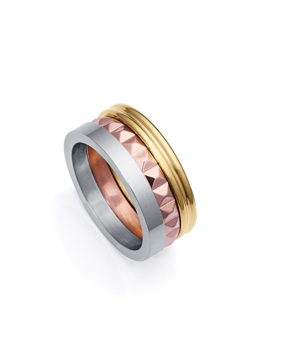 Anéis Chic de Aço Tricolor em Ip Dourado e Ip Rosa e Aço Multicolor-1