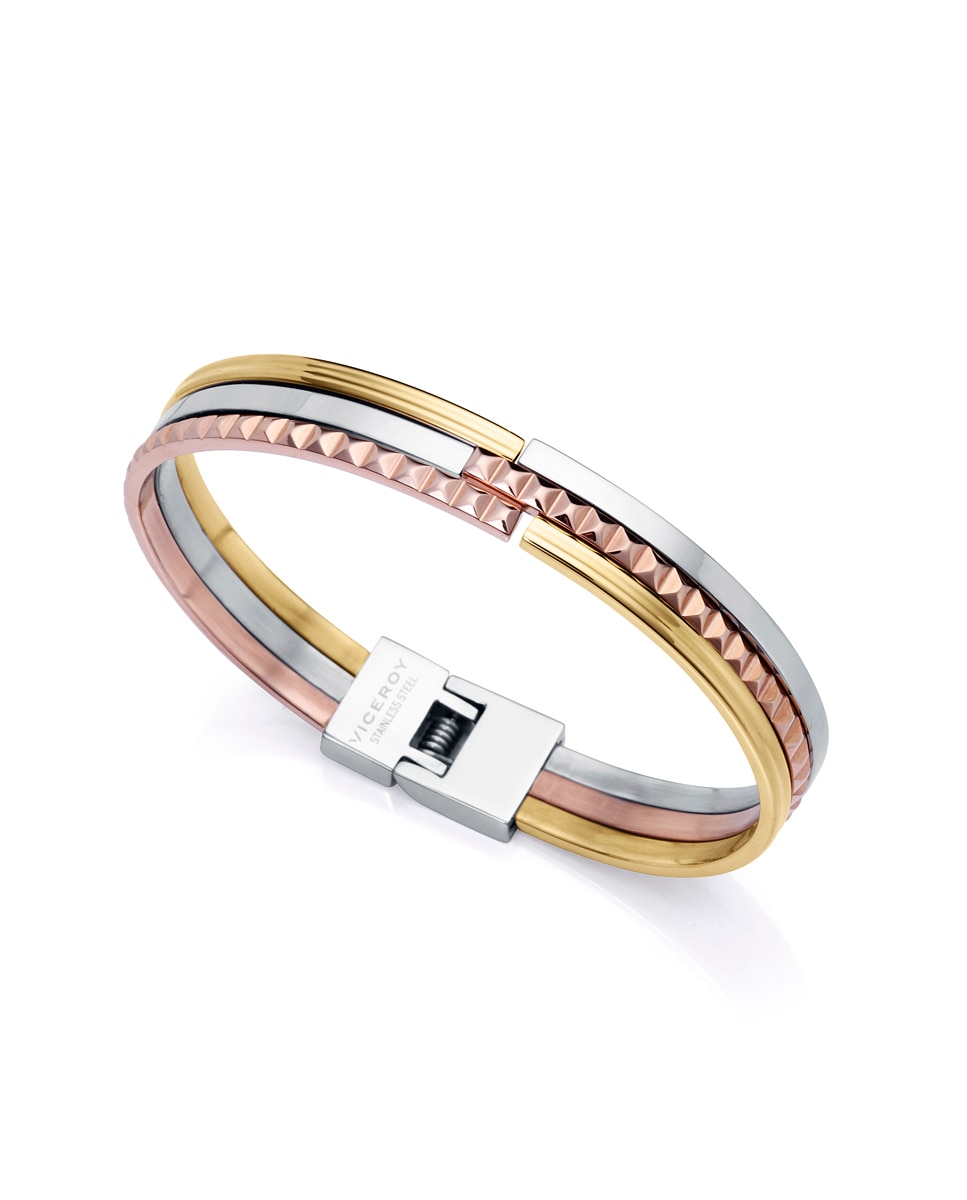 Pulseira Rígida Chic de Aço em Ip Dourado e Ip Rosa Multicolor-1
