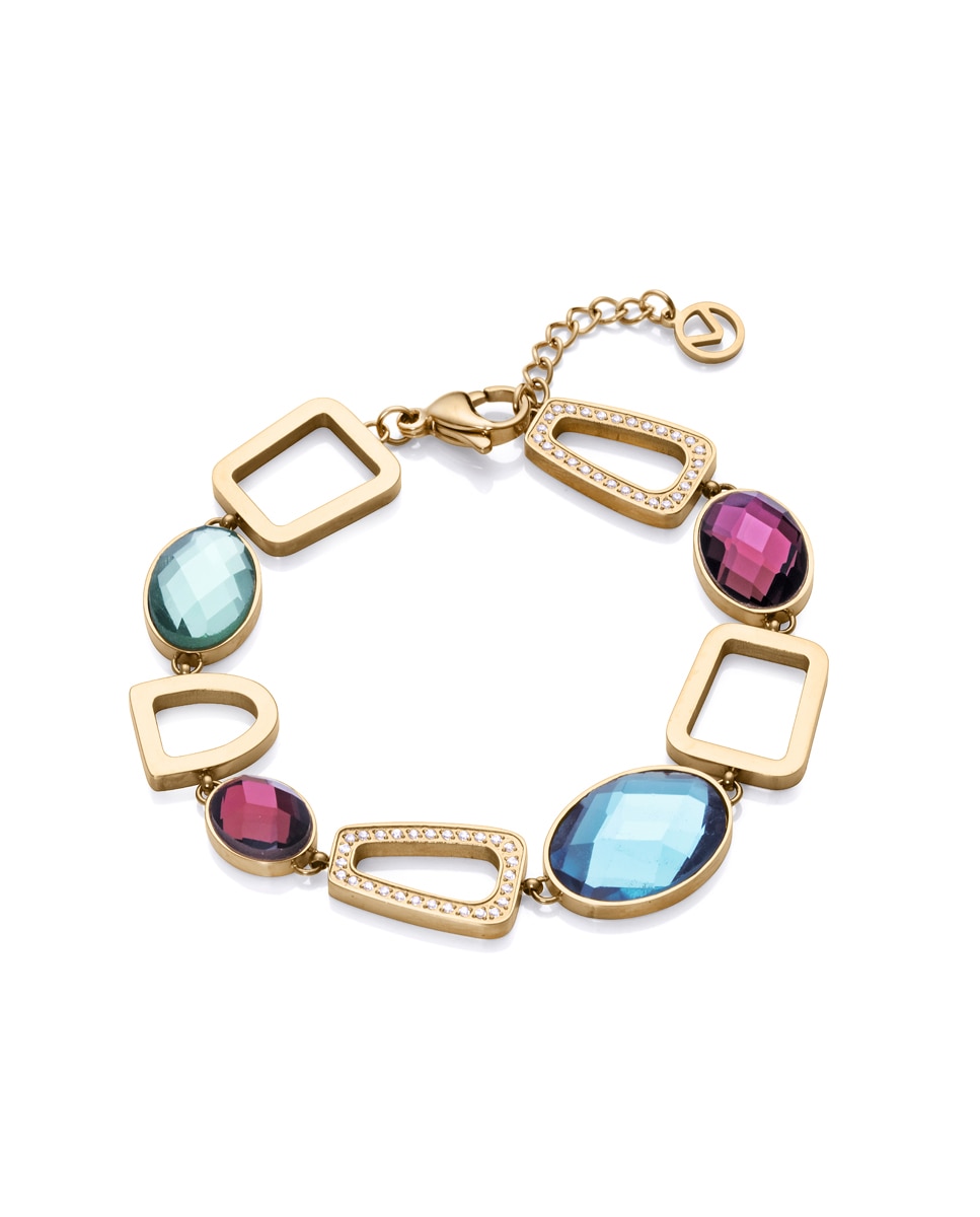 Pulseira Chic de Aço em Ip Dourado, Cristais e Zirconitas Multicolor-1