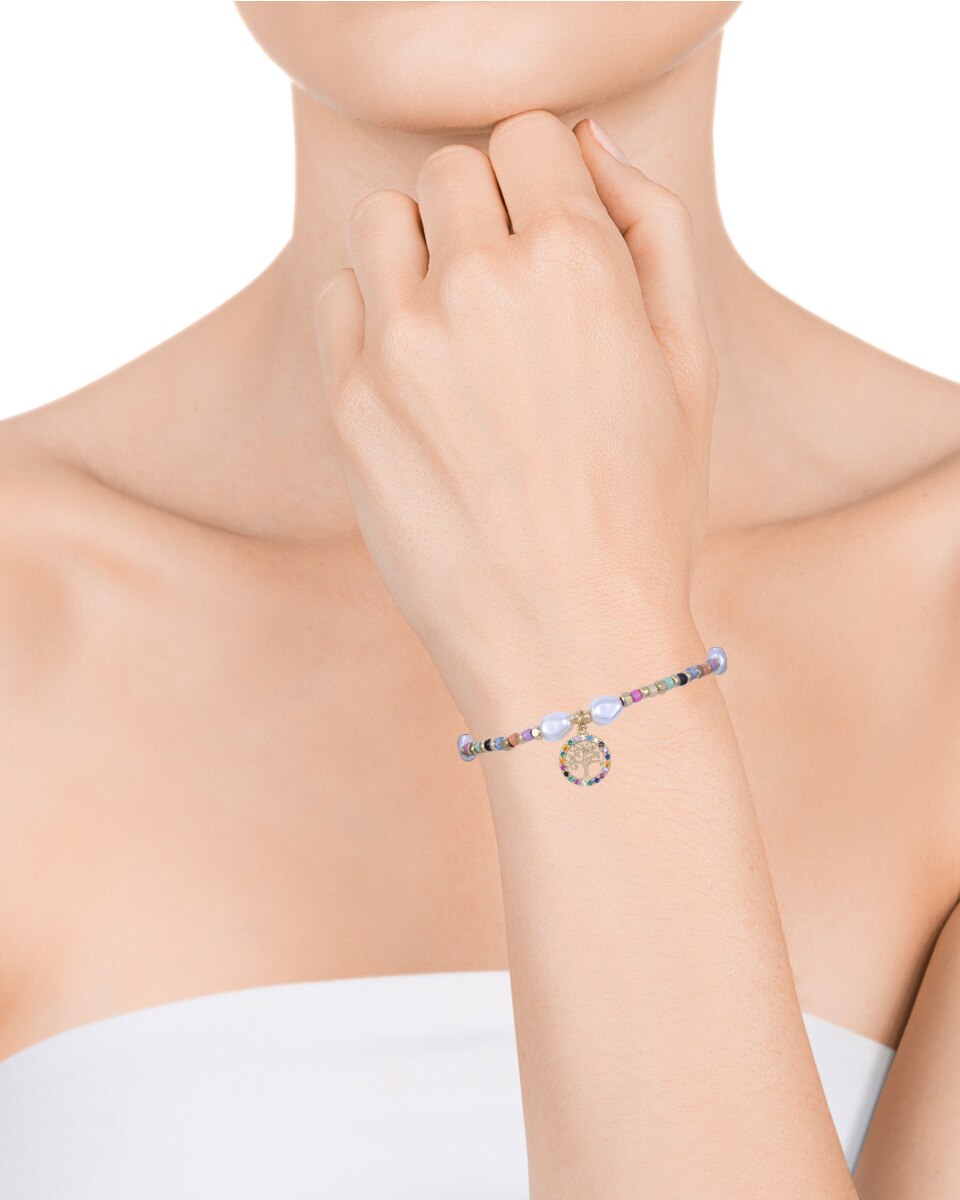 Pulseira Kiss de Aço Ip Dourado com Contas de Cristal e Pérolas Sintéticas Multicolor-2