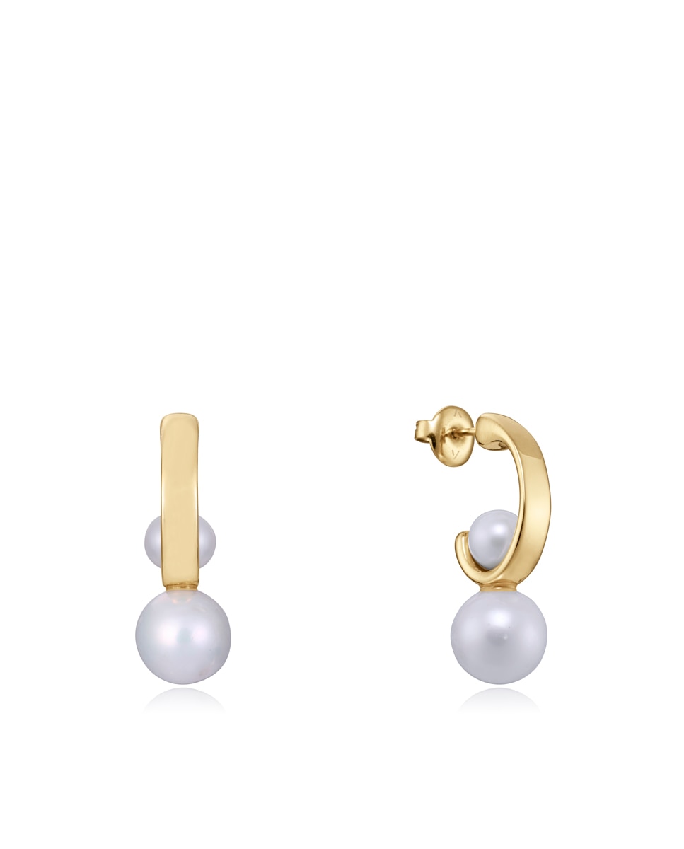 Brincos Chic de Aço Ip Dourado e Pérola Cultivada Branco / Níquel-1
