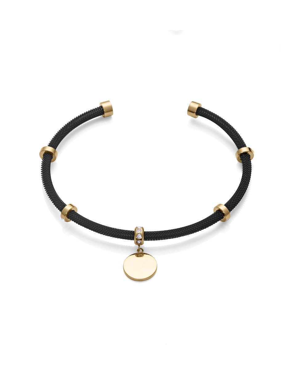 Pulseira Chic de Aço Milanesa em Ip Preto com Detalhes de Aço Ip Dourado e Zircônias Brancas Preto-1
