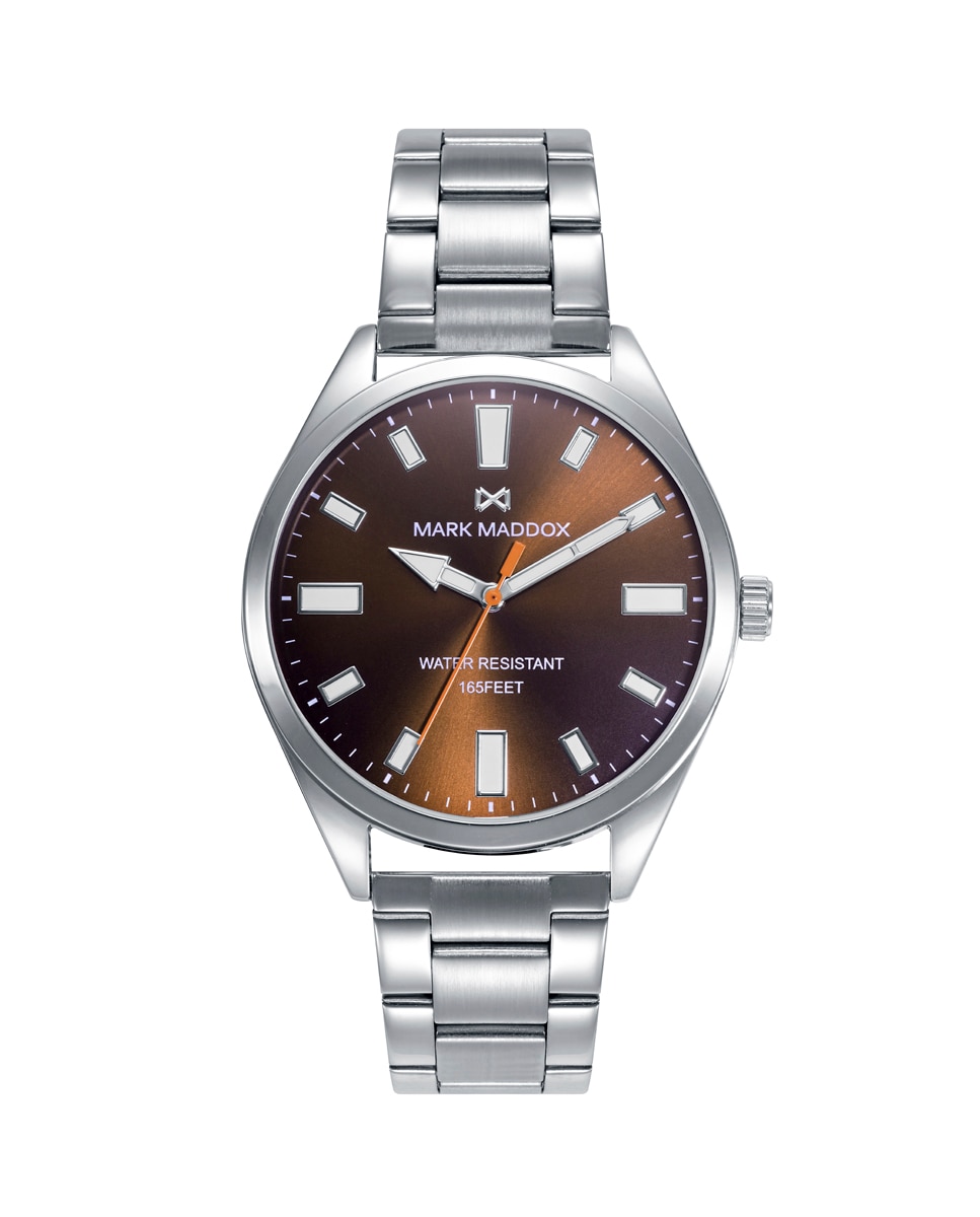 Relógio Analógico Marais com Caixa e Bracelete de Aço Prata / Laranja / Carbono-1