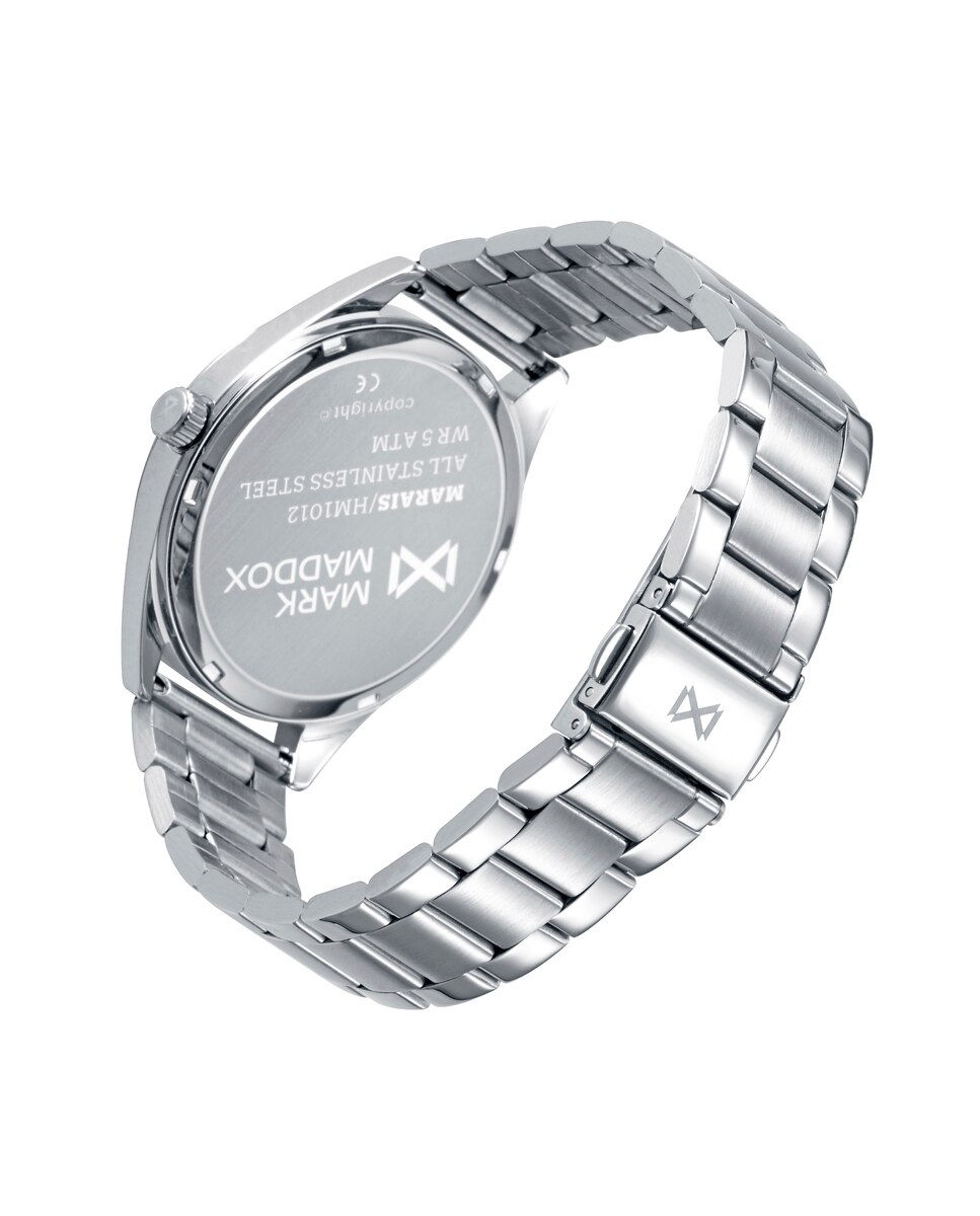 Relógio Analógico Marais com Caixa e Bracelete de Aço Prata / Laranja / Carbono-2