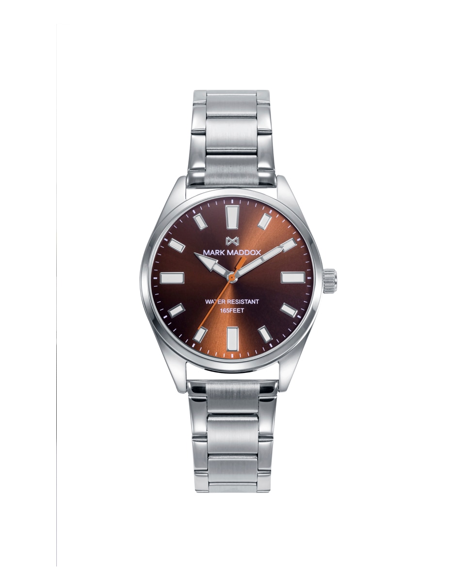 Relógio Analógico Marais com Caixa e Bracelete de Aço Prata / Laranja / Carbono-1