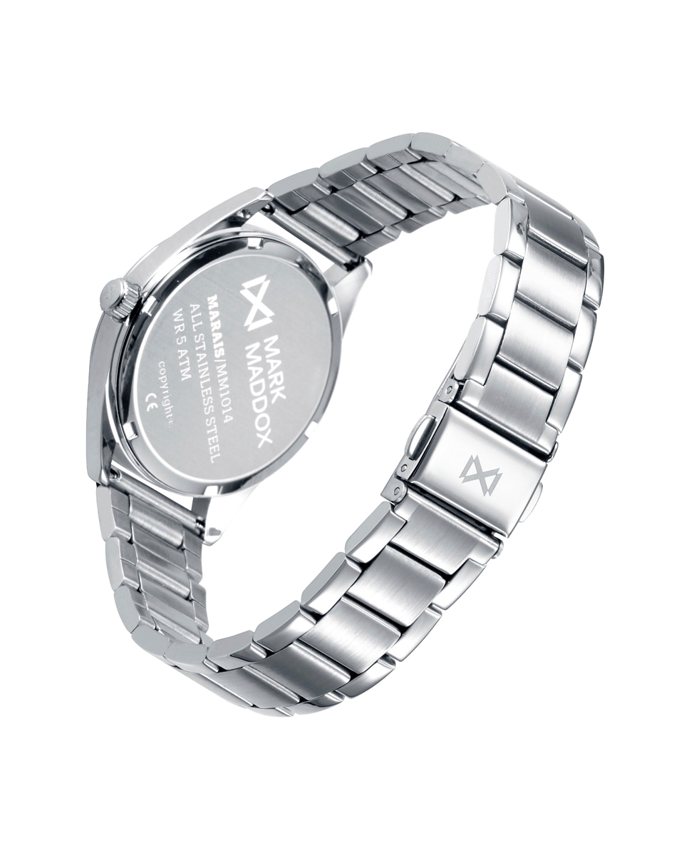 Relógio Analógico Marais com Caixa e Bracelete de Aço Prata / Laranja / Carbono-2