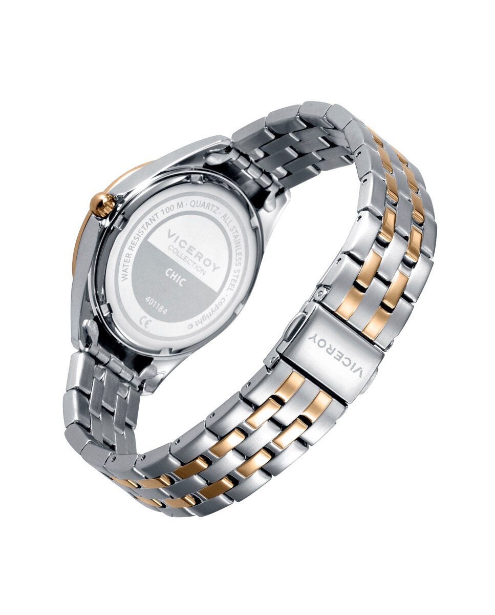 Relógio Analógico Chic Caixa e Bracelete Bicolor de Aço Ouro / Prata-2