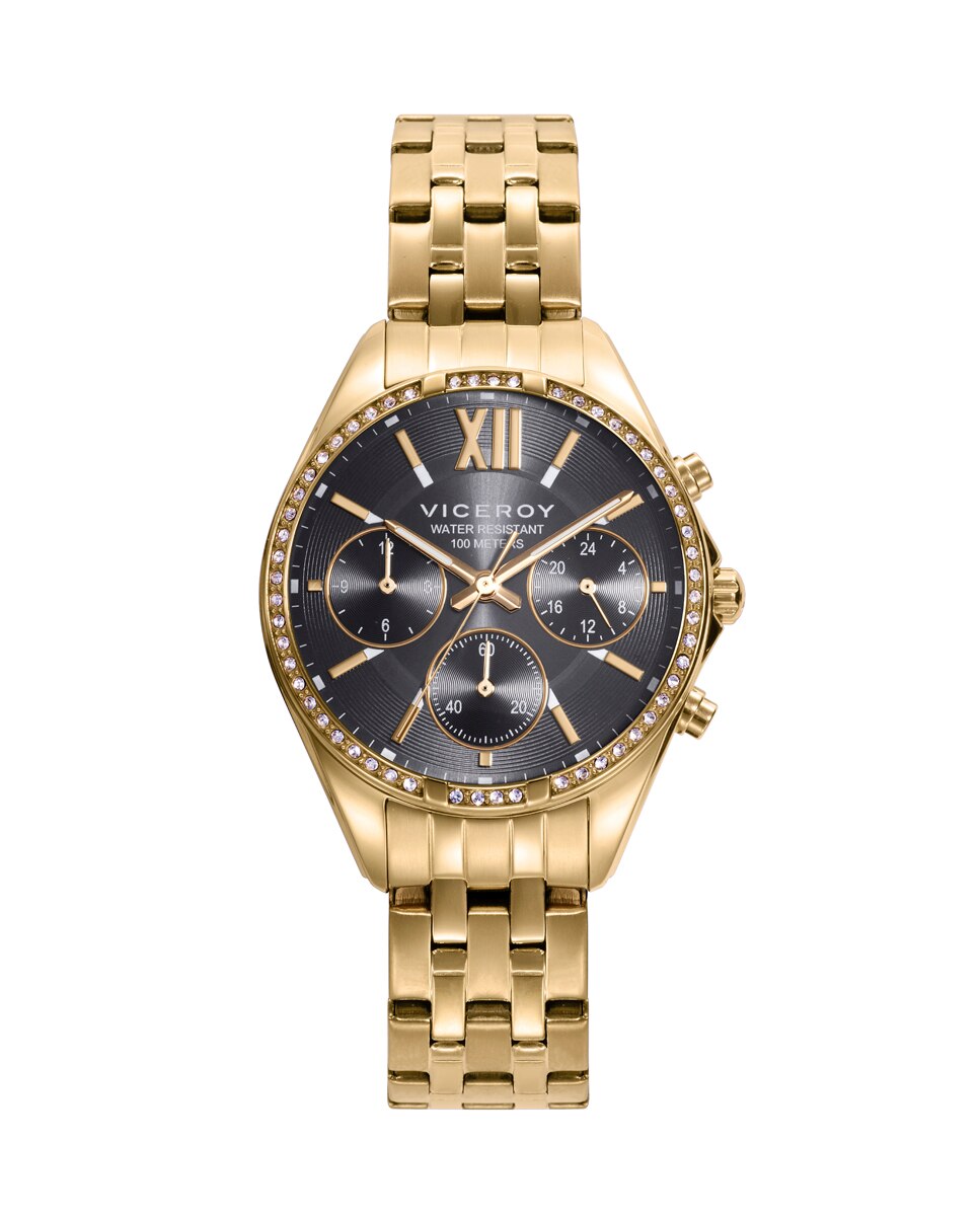 Relógio Analógico Chic Caixa e Bracelete de Aço em Ip Dourado Dourado-1