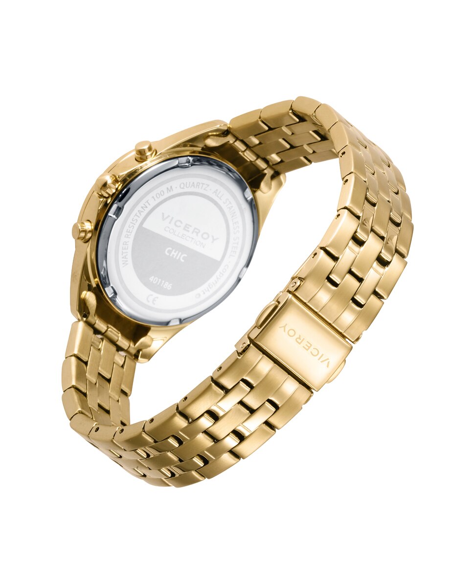 Relógio Analógico Chic Caixa e Bracelete de Aço em Ip Dourado Dourado-2