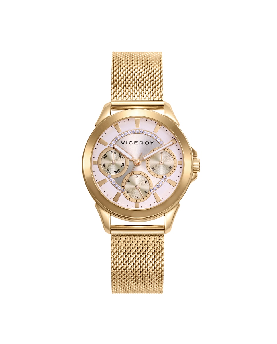 Relógio Analógico Chic Caixa e Bracelete de Aço em Ip Dourado Dourado-1