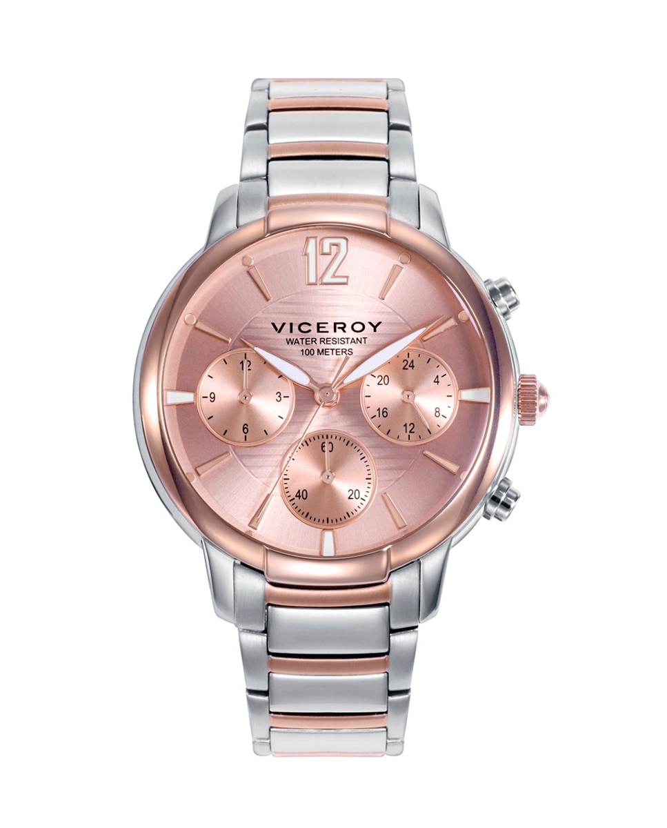 Imagem 0 de Relógio Analógico Chic Caixa e Bracelete Bicolor de Aço e Ip Rosa